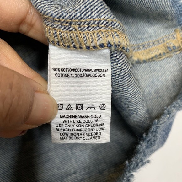 Free People We The Free Distressed Denim Button Fly Raw Hem Mini Skirt Size 28 - Picture 11 of 12